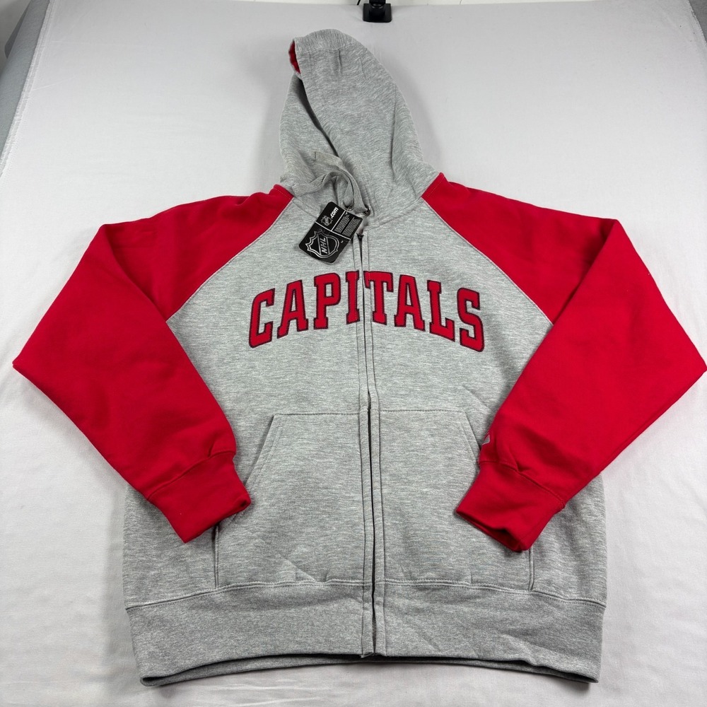 Washington Capitals Hoodie Men M Gray Embroidered Full Zip Casual Jacket NHL NEW